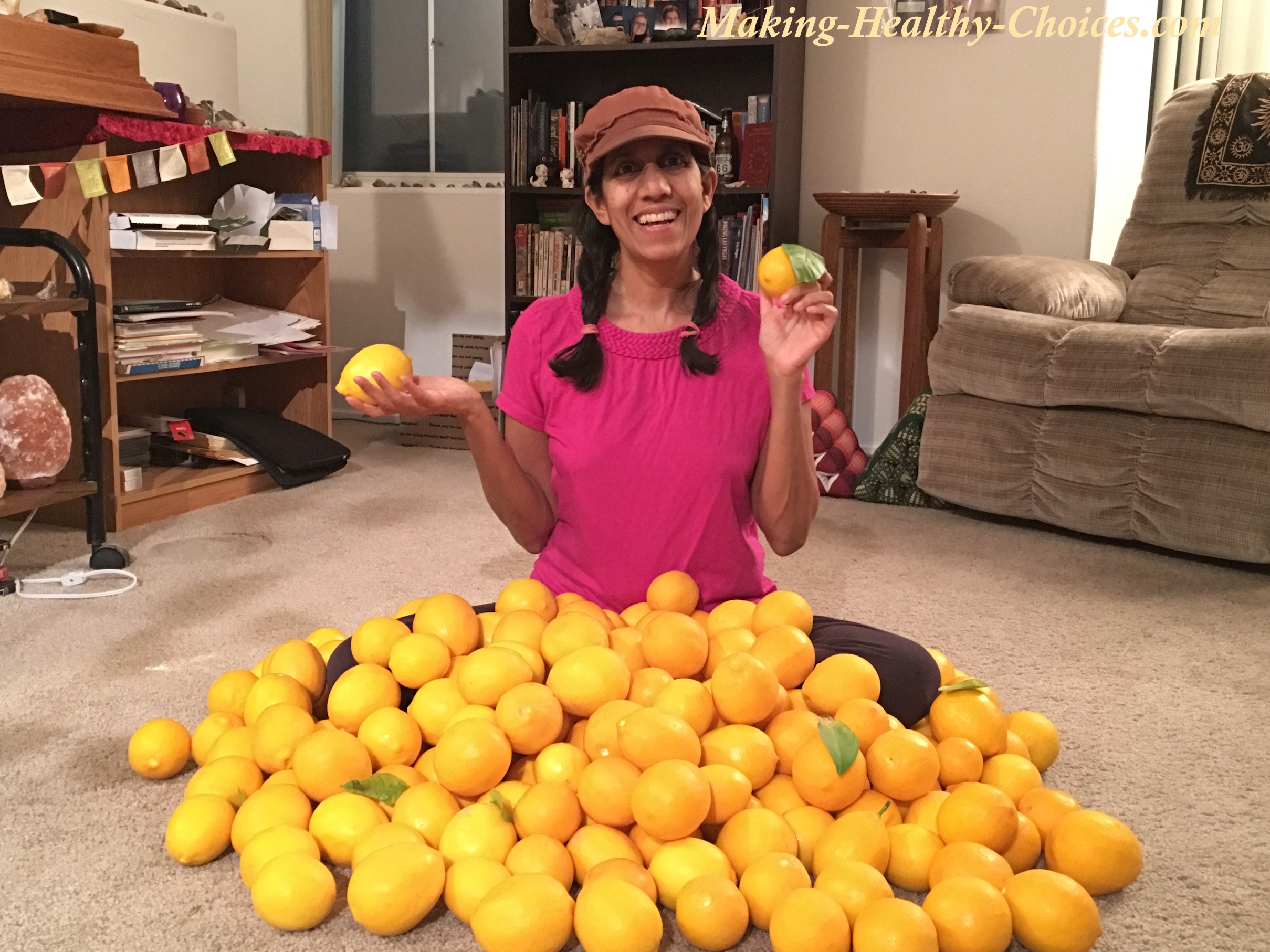 Nadia with meyer lemon harvest