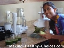 Nadia making green juice